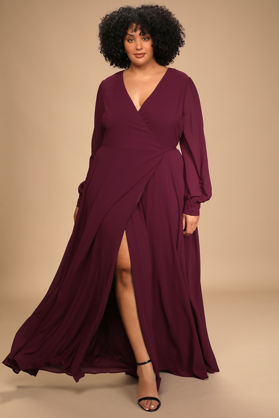 Glam Plum Dress - Wrap Maxi Dress - Long Sleeve Dress - Lulus